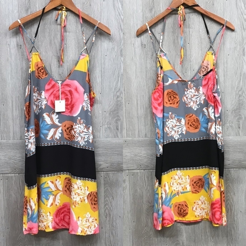 Sunflower Yellow Floral Spaghetti Strap Tie Neck D